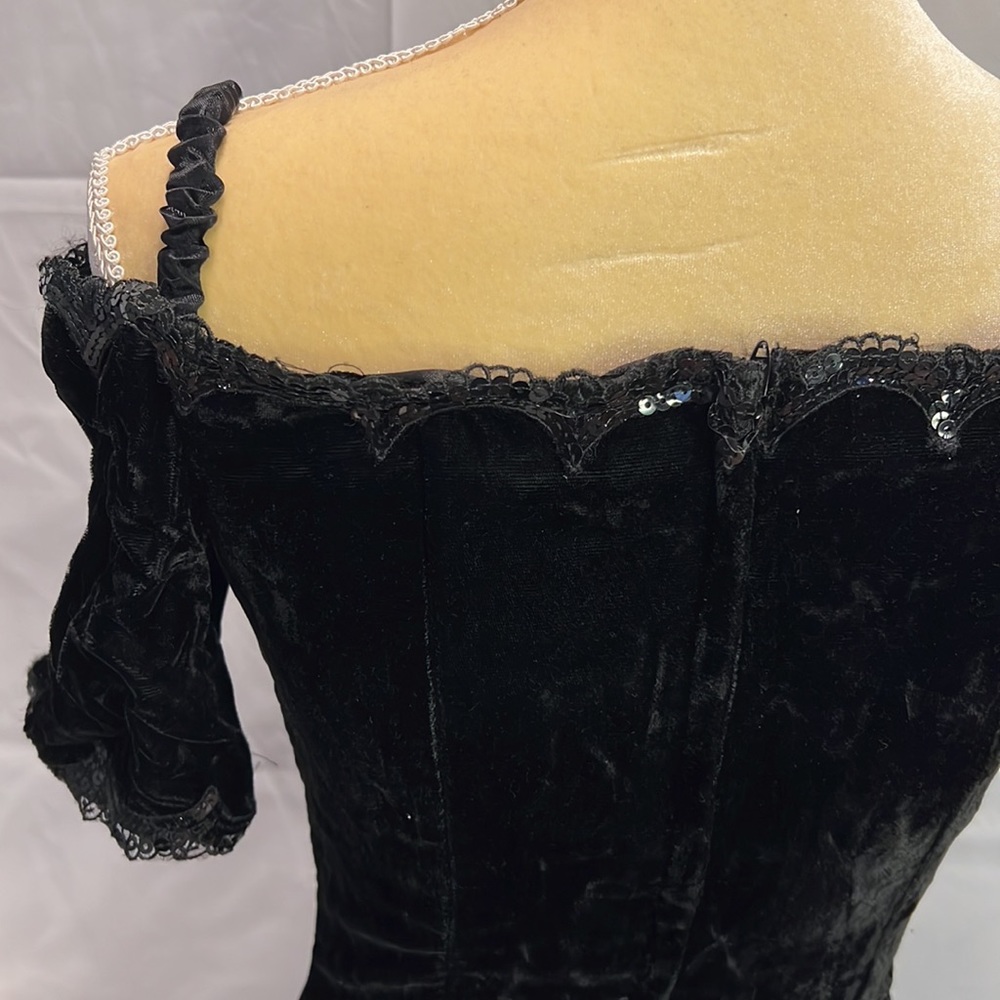 Jessica McClintock Vintage Dress Black Velvet Lace Sequins size 7 Small 6 - Picture 5 of 10
